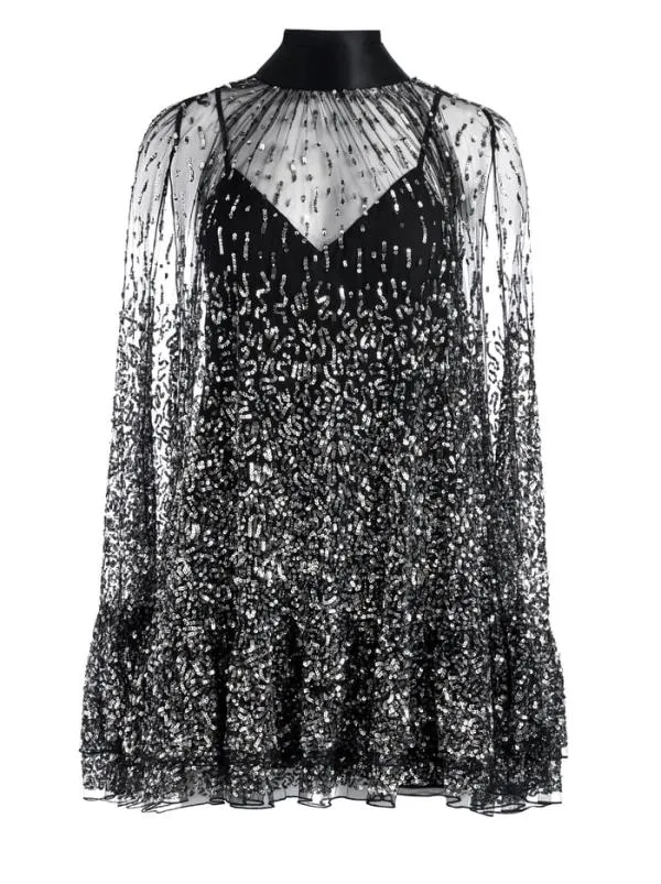 Dresses Women Alice Olivia ZENON SEQUIN CAPE MINI DRESS Blacksilver