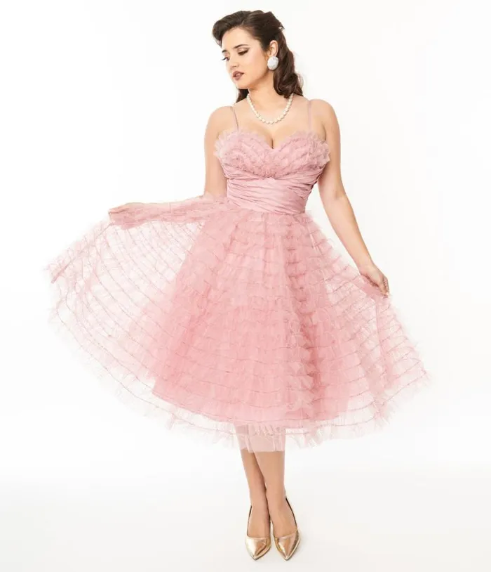 Dusty Rose Glitter Tulle Cupcake Swing Dress Dresses Unique Vintage Swing