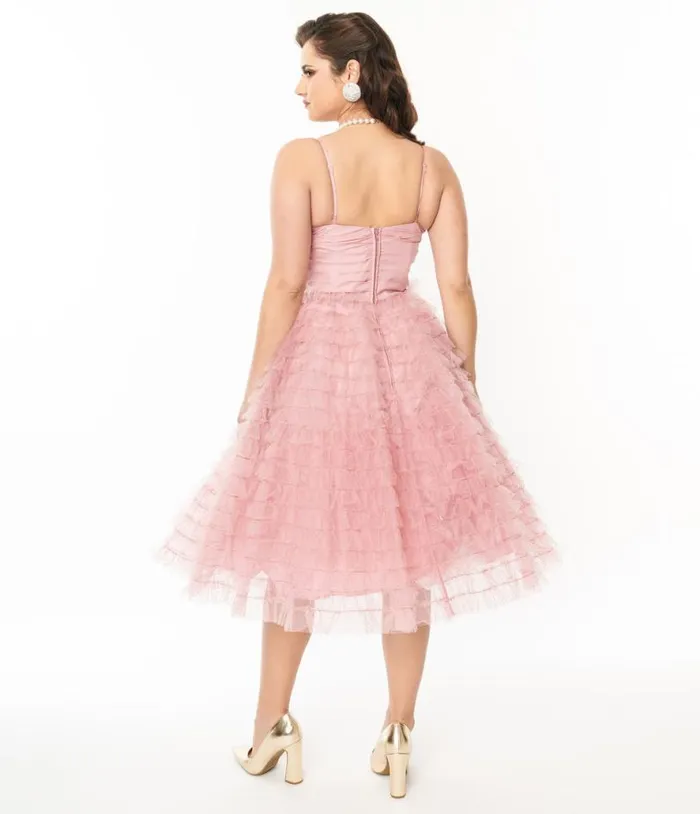 Dusty Rose Glitter Tulle Cupcake Swing Dress Dresses Unique Vintage Swing