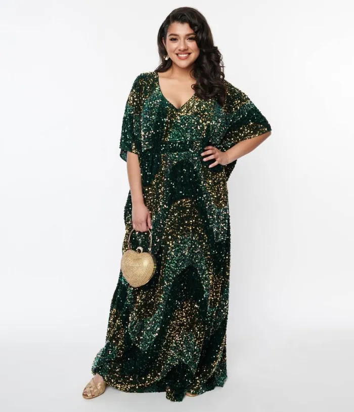 Emerald and Gold Sequin Burton Caftan Dress DressesPlus Unique Vintage Midi and Maxi Emerald and Gold Sequin Burton Caftan Dress DressesPlus Unique Vintage Midi and Maxi