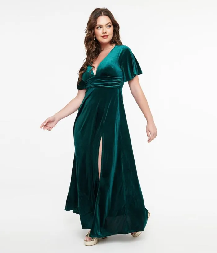 Emerald Velvet Berenice Maxi Dress Dresses Unique Vintage Maxi