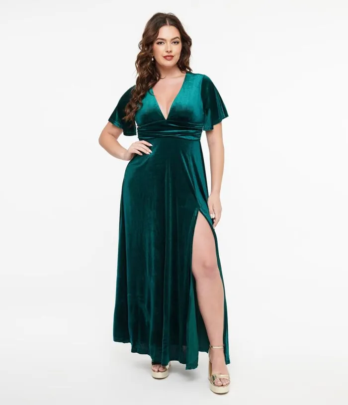 Emerald Velvet Berenice Maxi Dress Dresses Unique Vintage Maxi