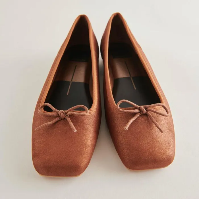 Flats and Loafers Shop Dolce Vita Anisa Ballet Flats Copper Metallic Suede Designer Suede Ballet Flats Copper Metallic Suede