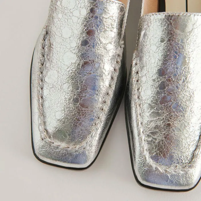 Flats and Loafers Shop Dolce Vita Beny Wide Flats Silver Distressed Leather Women039s Silver Wide Flats Silver Distressed Leather