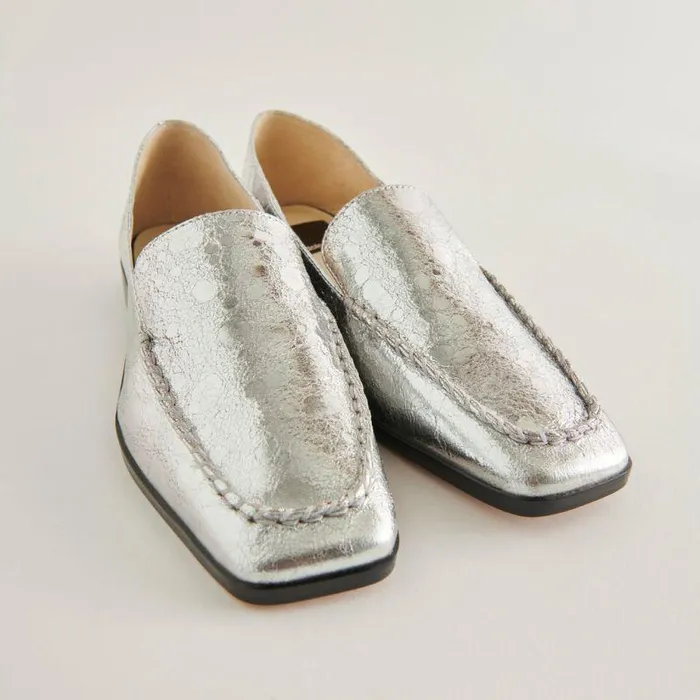 Flats and Loafers Shop Dolce Vita Beny Wide Flats Silver Distressed Leather Women039s Silver Wide Flats Silver Distressed Leather
