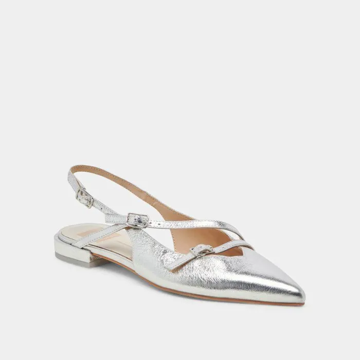 Flats and Loafers Shop Dolce Vita Pamla Flats Silver Crinkle Patent Silver Crinkle Patent