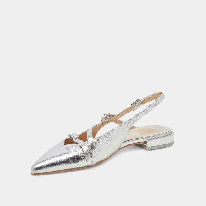 Flats and Loafers Shop Dolce Vita Pamla Flats Silver Crinkle Patent Silver Crinkle Patent