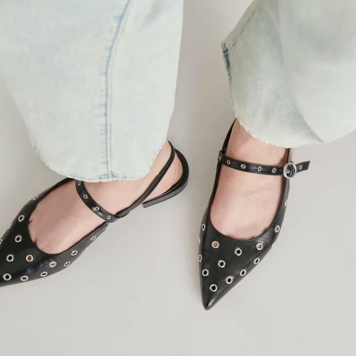Flats and Loafers Shop Dolce Vita Penney Stud Flats Midnight Crinkle Patent Midnight Crinkle Patent