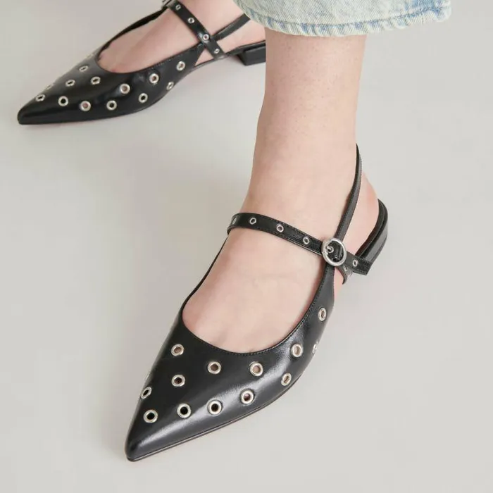Flats and Loafers Shop Dolce Vita Penney Stud Flats Midnight Crinkle Patent Midnight Crinkle Patent