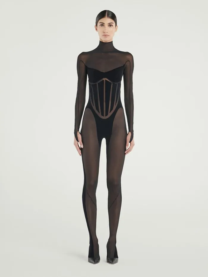 Flock Shaping Catsuit Black Women Wolford Trousers and Jumpsuits
