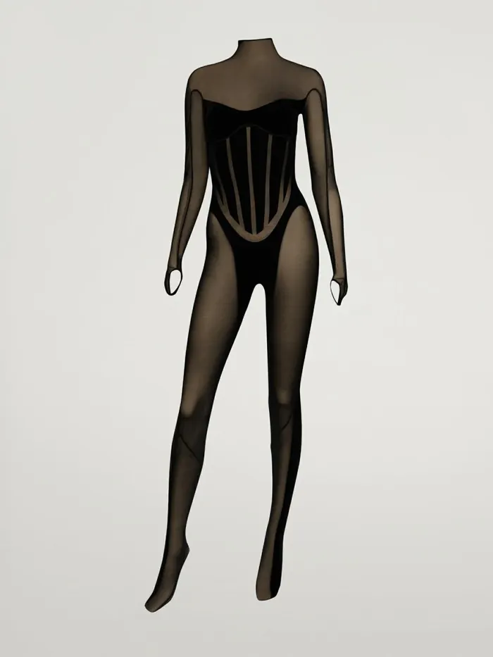 Flock Shaping Catsuit Black Women Wolford Trousers and Jumpsuits