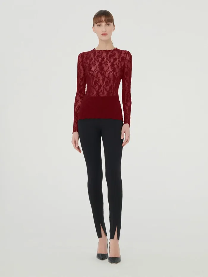 Floral Lace Top Long Sleeves Soft Cherry Women Wolford Tops
