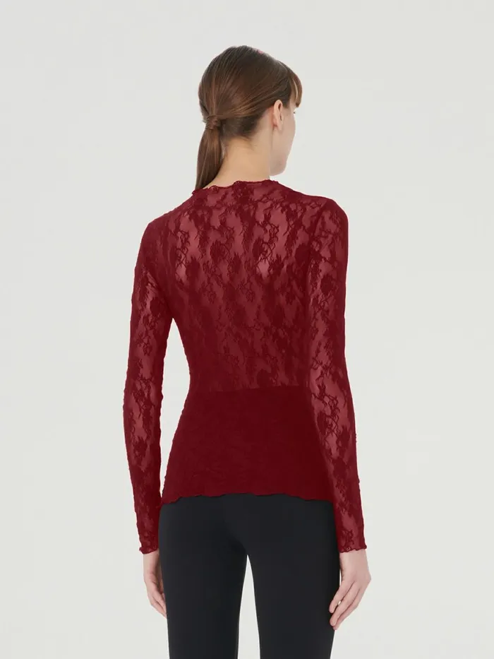 Floral Lace Top Long Sleeves Soft Cherry Women Wolford Tops