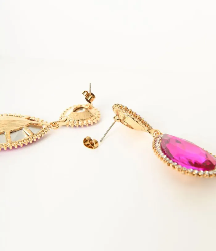 Fuchsia Rhinestone Dangle Earrings Accessories Unique Vintage Earrings
