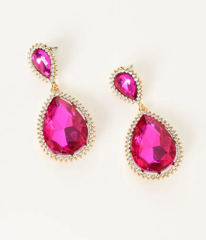 Fuchsia Rhinestone Dangle Earrings Accessories Unique Vintage Earrings
