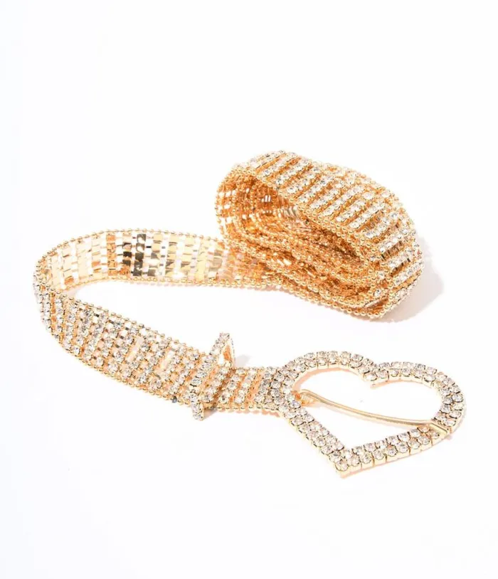Gold and Silver Rhinestone Heart Buckle Belt Accessories Unique Vintage Belts Gold and Silver Rhinestone Heart Buckle Belt Accessories Unique Vintage Belts
