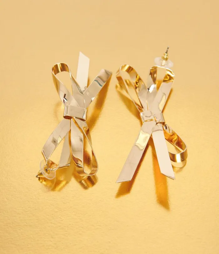 Gold Bow Drop Earrings Accessories Unique Vintage Earrings