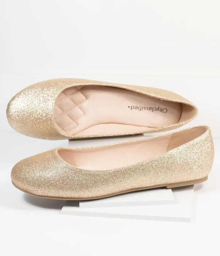 Golden Glitter Ballet Flats Shoes Unique Vintage Flats