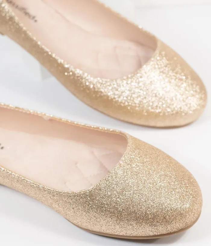 Golden Glitter Ballet Flats Shoes Unique Vintage Flats