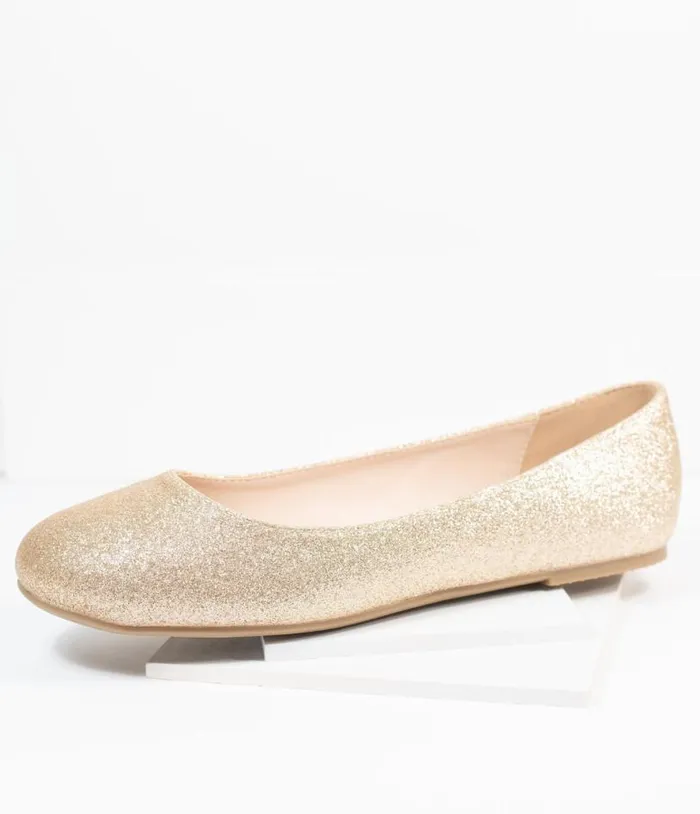 Golden Glitter Ballet Flats Shoes Unique Vintage Flats