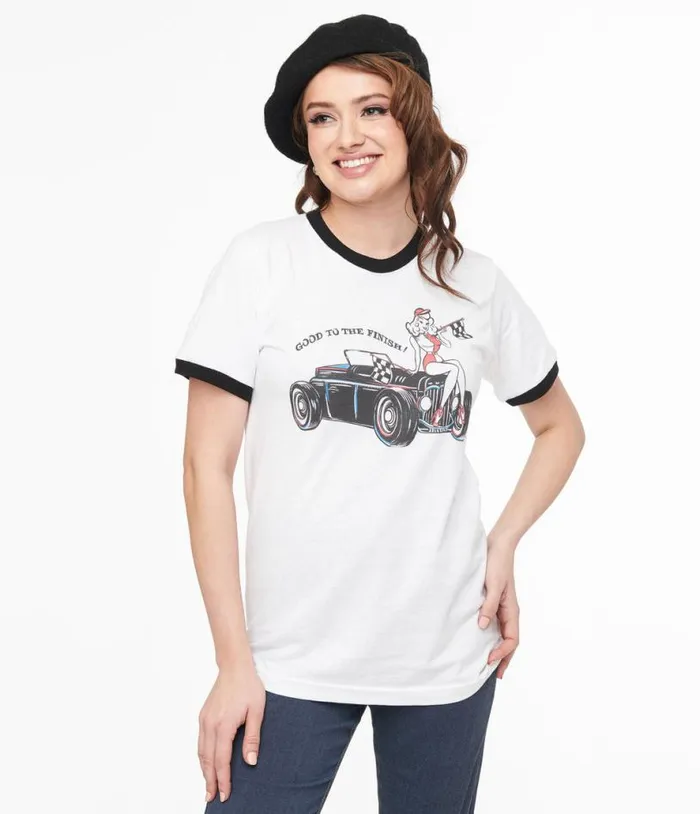 Good To The Finish Cotton Fitted Ringer Tee Clothing Unique Vintage Graphic Tees