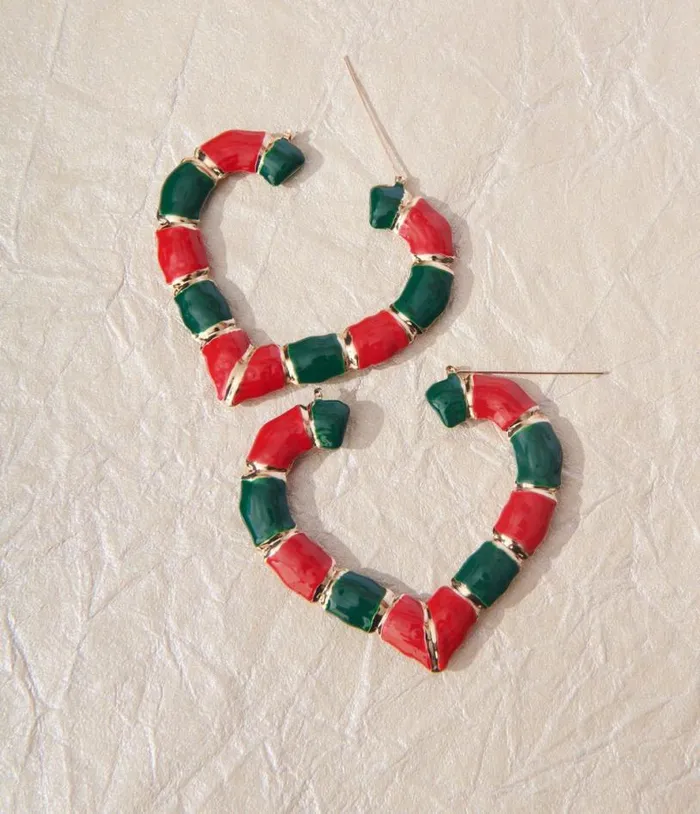 Green and Red Heart Hoop Earrings Accessories Unique Vintage Earrings