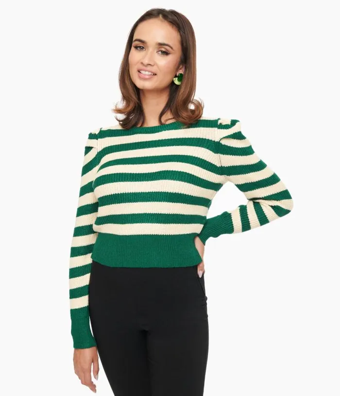 Green and White Stripe Yara Knit Sweater Clothing Unique Vintage Sweaters and Cardigans Green and White Stripe Yara Knit Sweater Clothing Unique Vintage Sweaters and Cardigans
