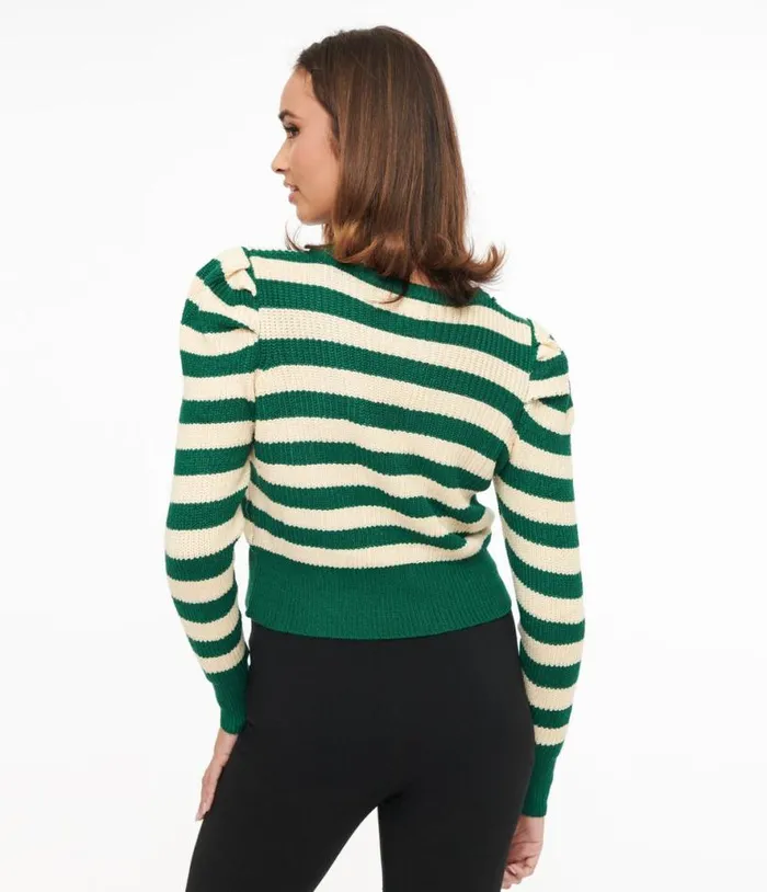 Green and White Stripe Yara Knit Sweater Clothing Unique Vintage Sweaters and Cardigans