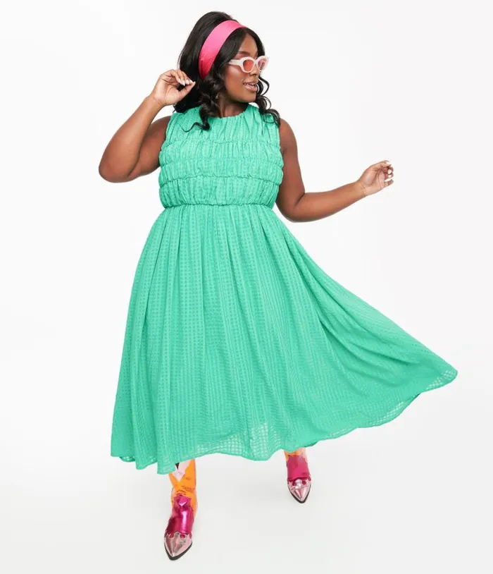 Green Seersucker Midi Dress Dresses Unique Vintage Pocket Dresses