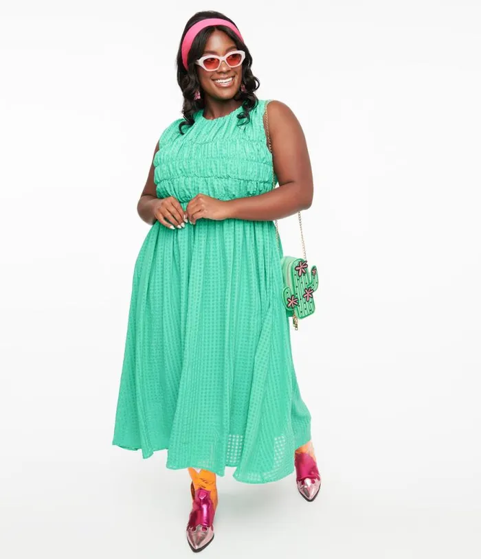 Green Seersucker Midi Dress Dresses Unique Vintage Pocket Dresses