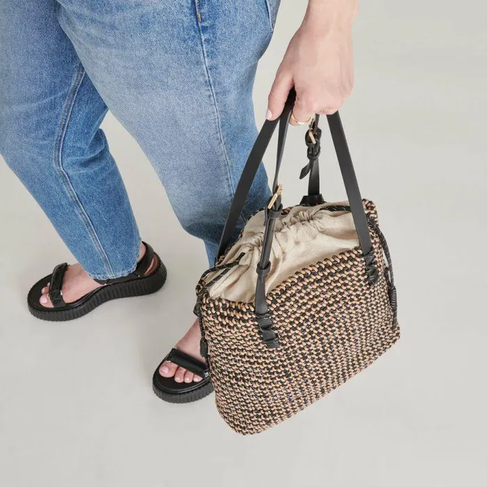 Handbags Shop Dolce Vita Allison Tote Black Natural Woven Black Natural Woven