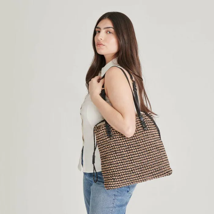 Handbags Shop Dolce Vita Allison Tote Black Natural Woven Black Natural Woven