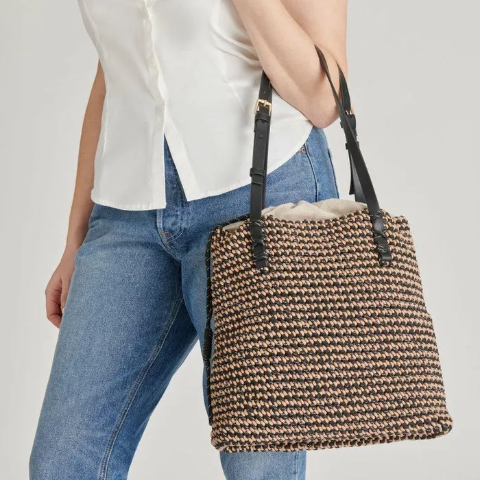 Handbags Shop Dolce Vita Allison Tote Black Natural Woven Black Natural Woven