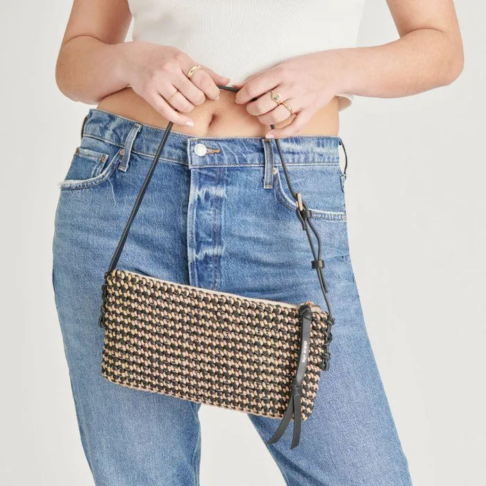 Handbags Shop Dolce Vita Andrea Shoulder Bag Black Natural Woven Black Natural Woven
