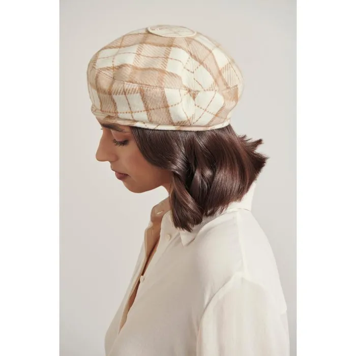 Hats Beanies and Berets Helen Kaminski Pearson Cream Check