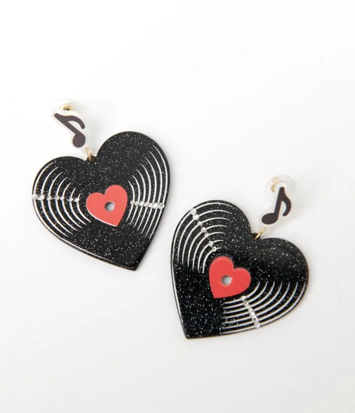 Heart Vinyl Record Earrings Accessories Unique Vintage Earrings