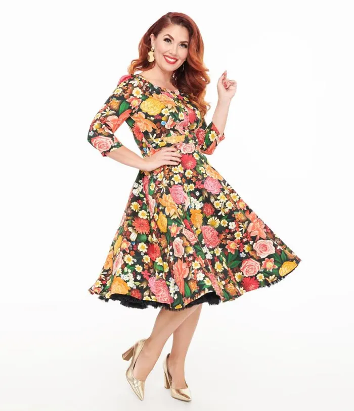 Hearts and Roses Black Floral Cassidy Swing Dress Dresses Unique Vintage Pocket Dresses Hearts and Roses Black Floral Cassidy Swing Dress Dresses Unique Vintage Pocket Dresses