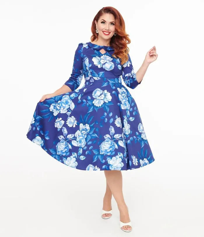 Hearts and Roses Blue and White Floral Dafney Swing Dress Dresses Unique Vintage Pocket Dresses Hearts and Roses Blue and White Floral Dafney Swing Dress Dresses Unique Vintage Pocket Dresses