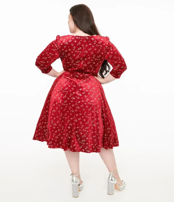 Hearts and Roses Plus Size Burgundy Sparkle Paris Swing Dress DressesPlus Unique Vintage Pocket Dresses