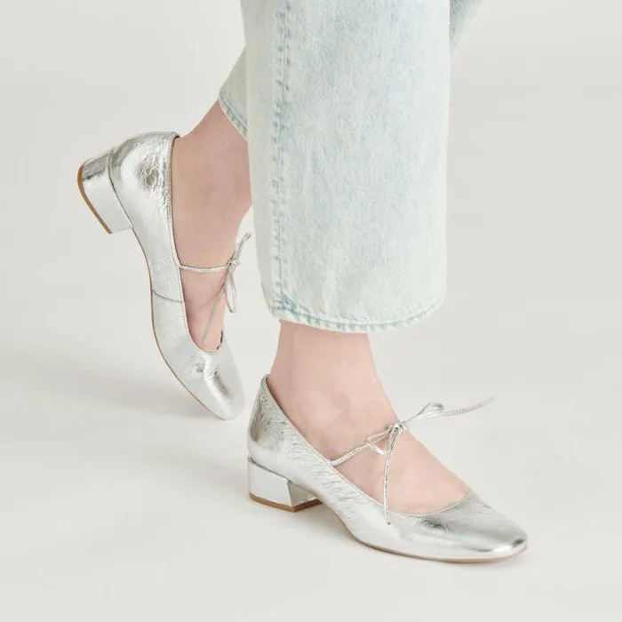 Heels Shop Dolce Vita Ardien Heels Silver Crinkle Patent Silver Crinkle Patent