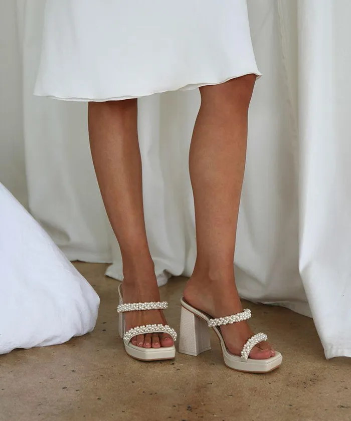 Heels Shop Dolce Vita Ariele Platform Heels Vanilla Pearls Block Heeled Sandals Vanilla Pearls