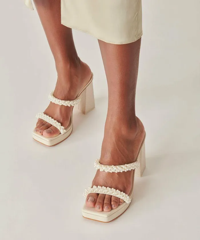 Heels Shop Dolce Vita Ariele Platform Heels Vanilla Pearls Block Heeled Sandals Vanilla Pearls