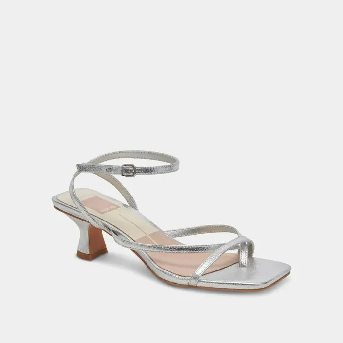 Heels Shop Dolce Vita Baylor Heels Silver Metallic Leather Silver Leather Heels Silver Metallic Leather