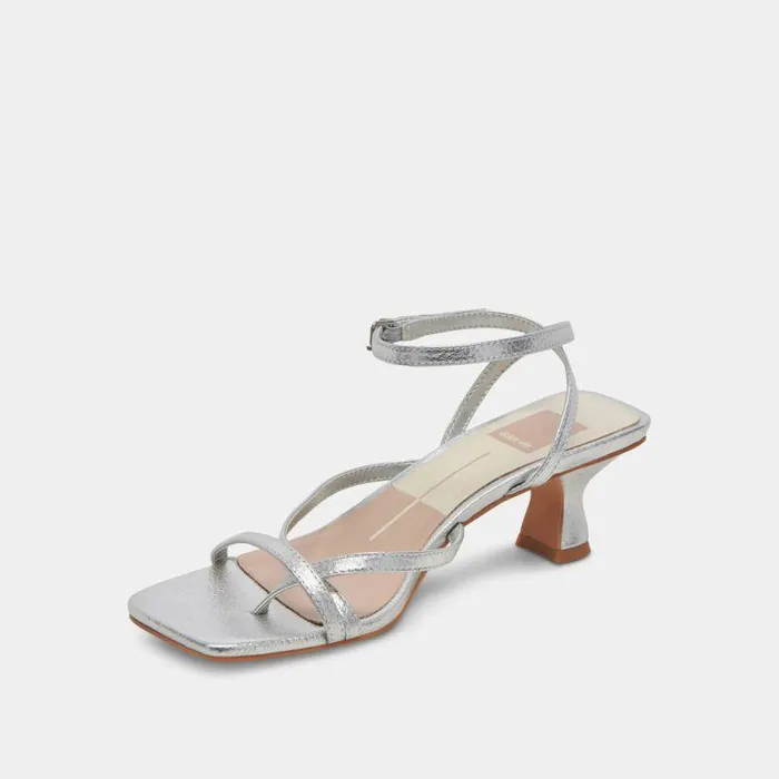 Heels Shop Dolce Vita Baylor Heels Silver Metallic Leather Silver Leather Heels Silver Metallic Leather