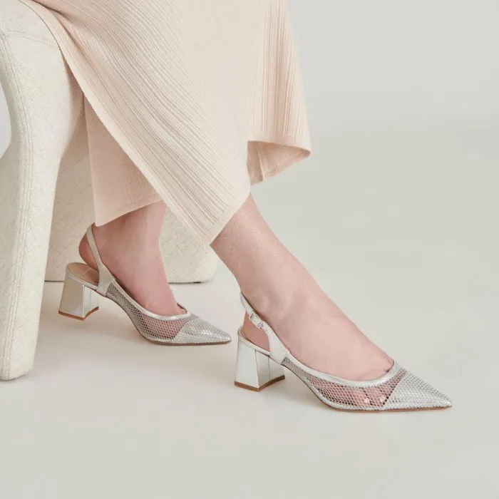 Heels Shop Dolce Vita Blondi Heels Silver Mesh Silver Mesh