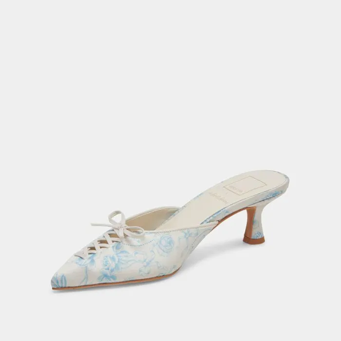 Heels Shop Dolce Vita Camile Wide Heels Blue Floral Fabric Blue Floral Fabric