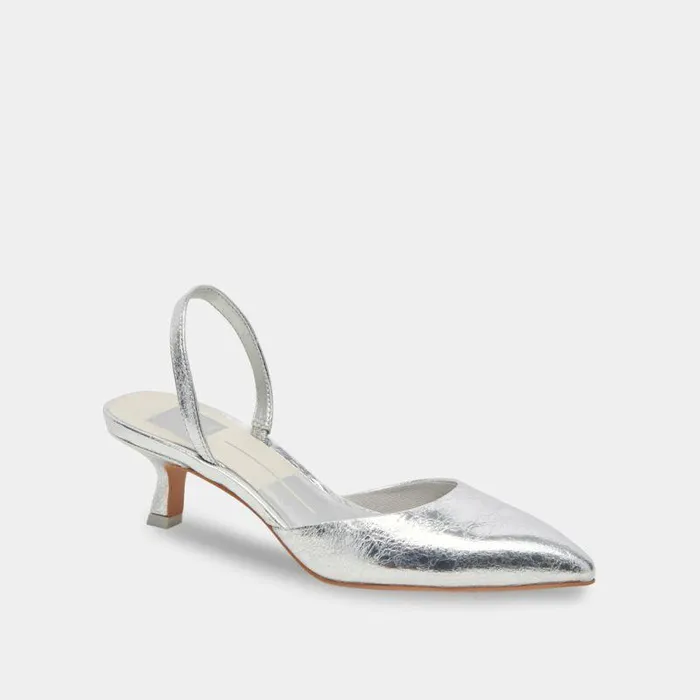 Heels Shop Dolce Vita Corsa Heels Silver Cracked Leather Silver Leather Heels Silver Crackled Leather