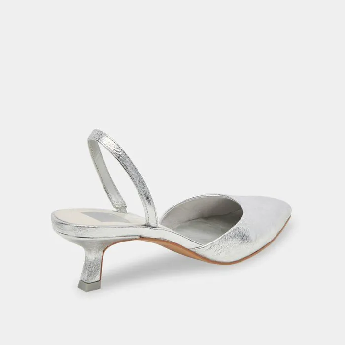 Heels Shop Dolce Vita Corsa Heels Silver Cracked Leather Silver Leather Heels Silver Crackled Leather