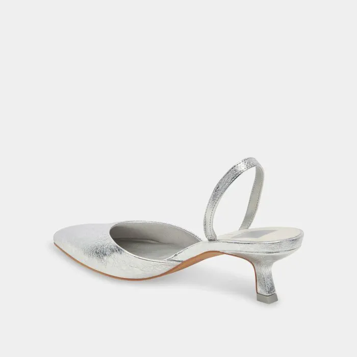 Heels Shop Dolce Vita Corsa Heels Silver Cracked Leather Silver Leather Heels Silver Crackled Leather