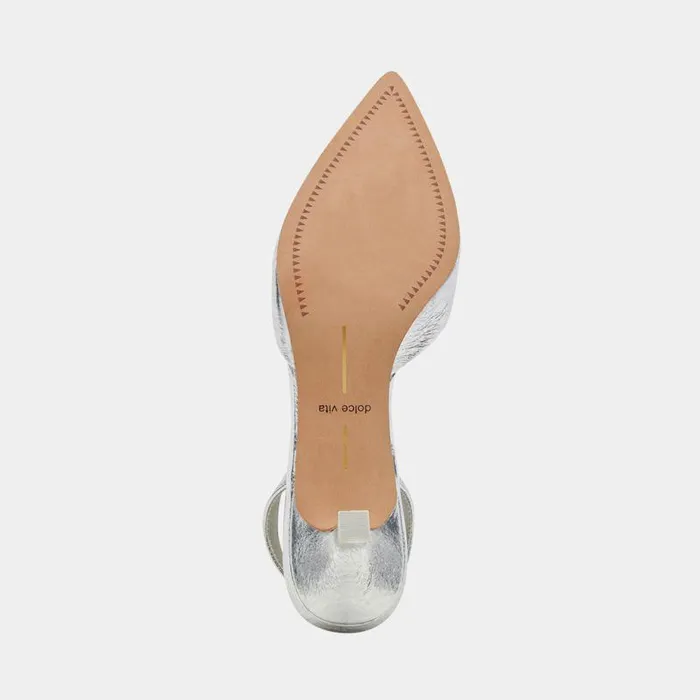 Heels Shop Dolce Vita Corsa Heels Silver Cracked Leather Silver Leather Heels Silver Crackled Leather